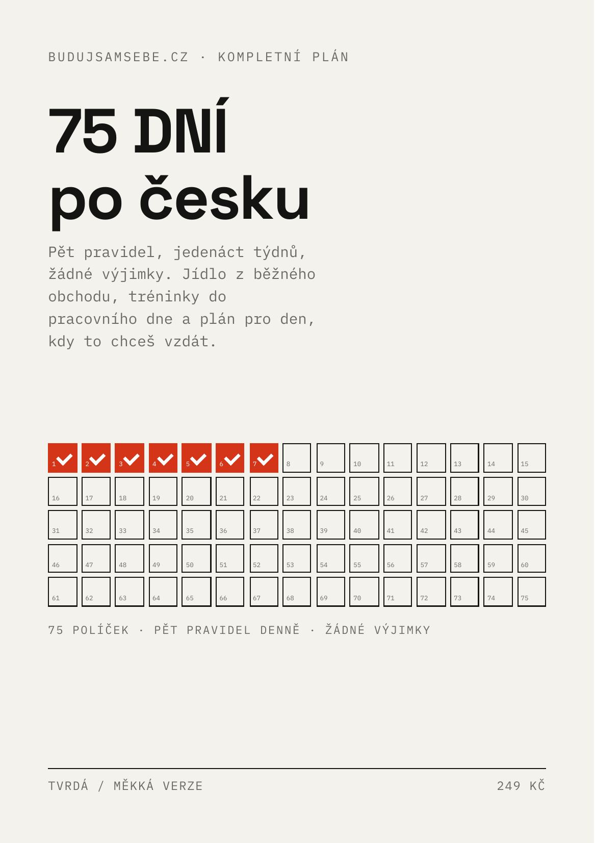 Přední strana e-knihy 75 DNÍ po česku
