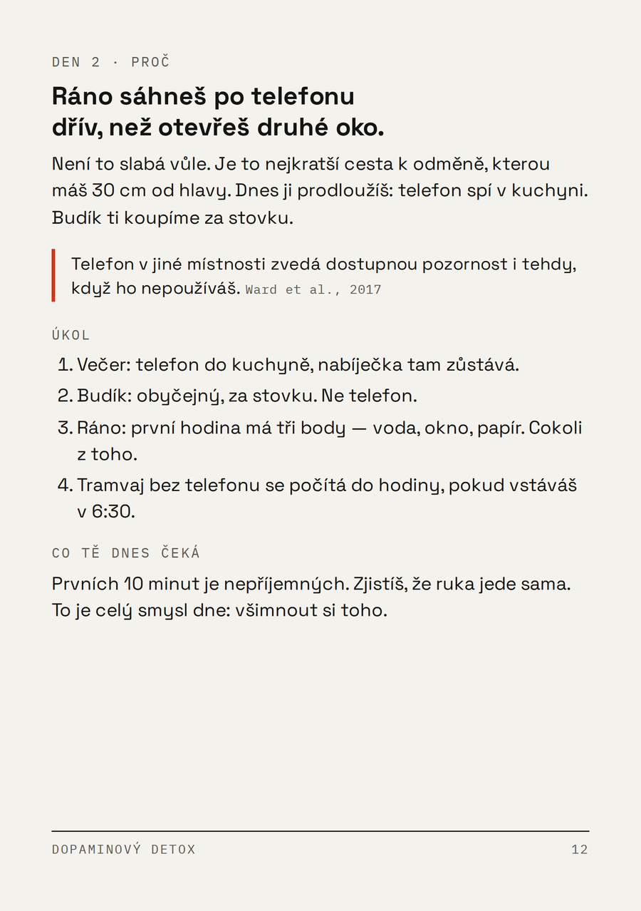 Ukázka levé strany dne: plán